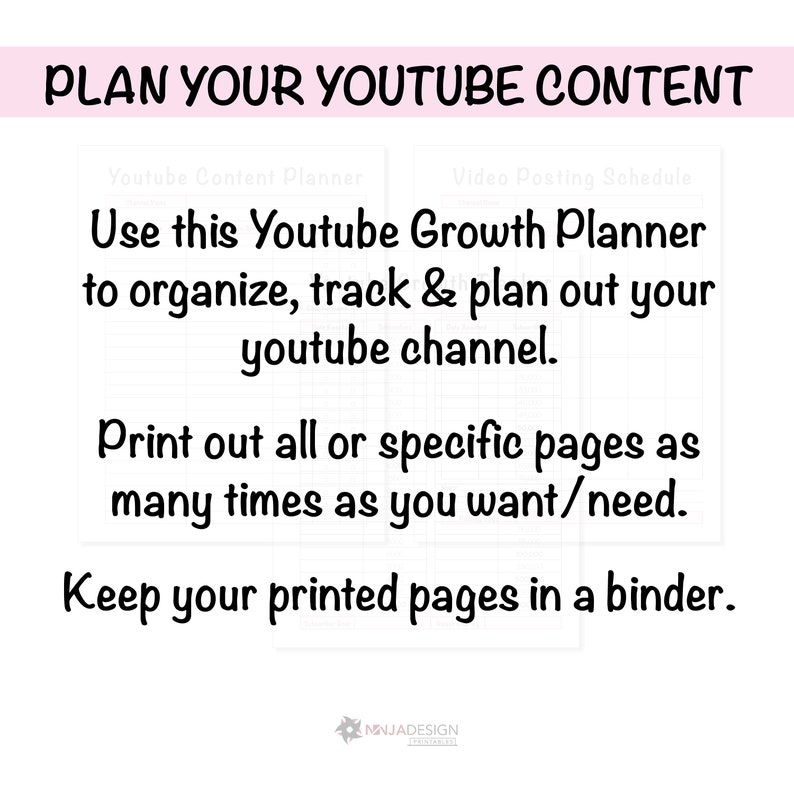 Printable Youtube Content Planner &amp; Youtube Growth Tracker - Etsy