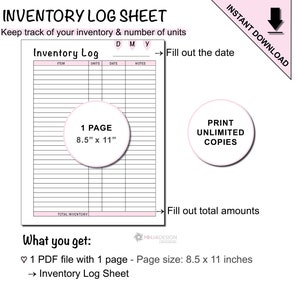 Printable Inventory Log Sheet for Small Businesses