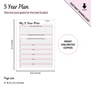 Plantilla imprimible de planificación de objetivos a 5 años (2026-2030) con plantilla en blanco. imagen 7