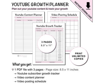 Printable Youtube Content Planner & Youtube Growth Tracker
