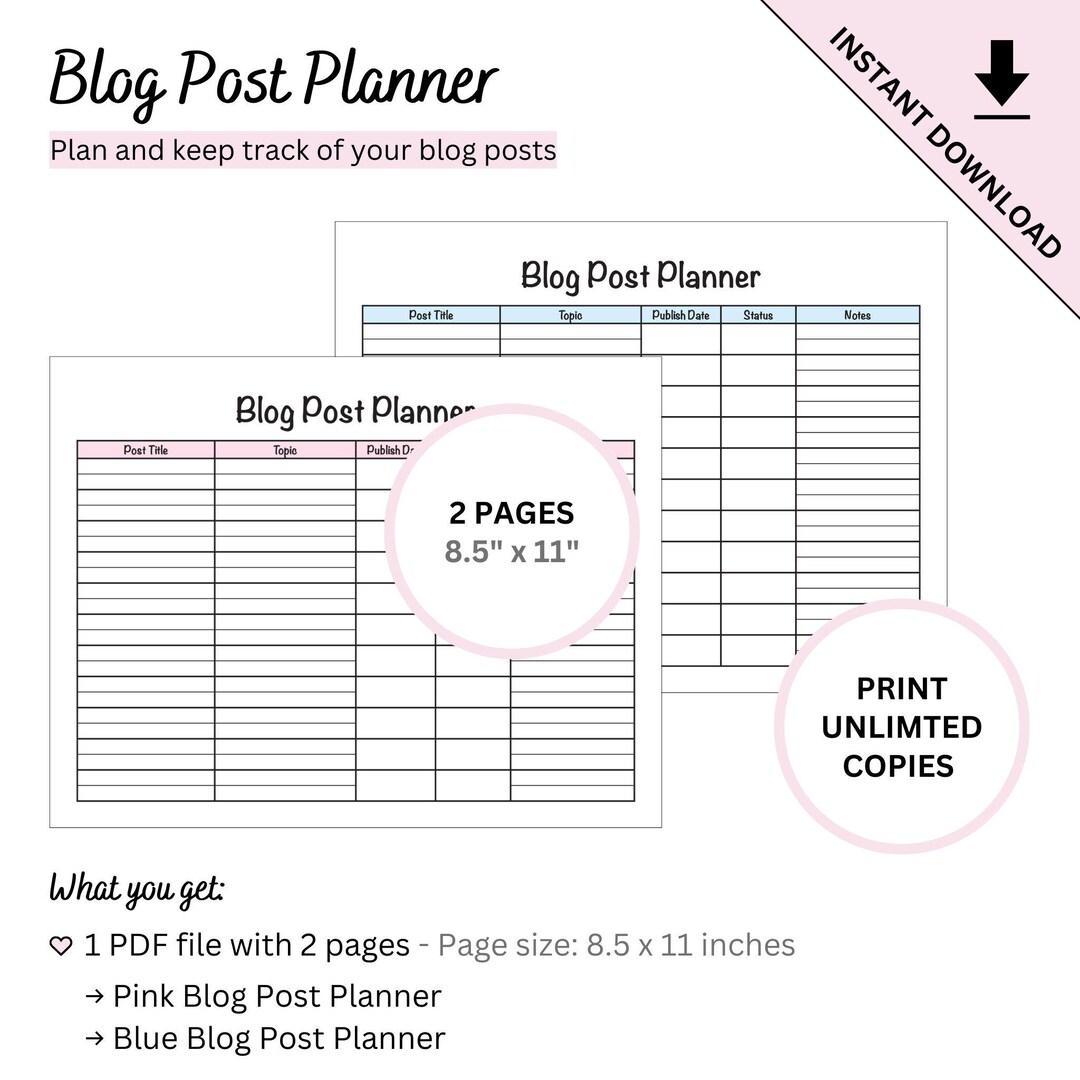 Printable Blog Post Planner for Businesses - Etsy