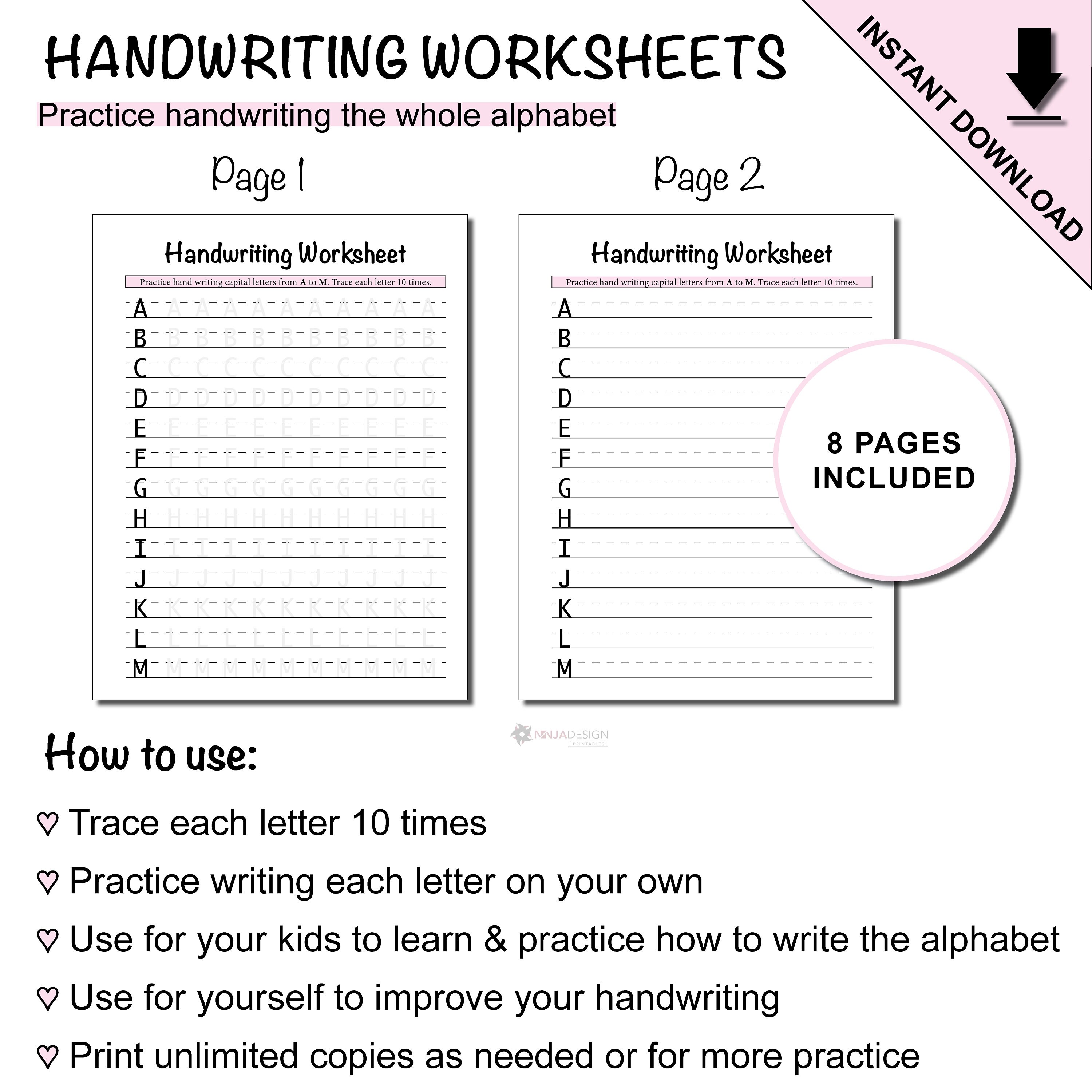 Printable Alphabet Tracing and Handwriting Practice Worksheets | Etsy