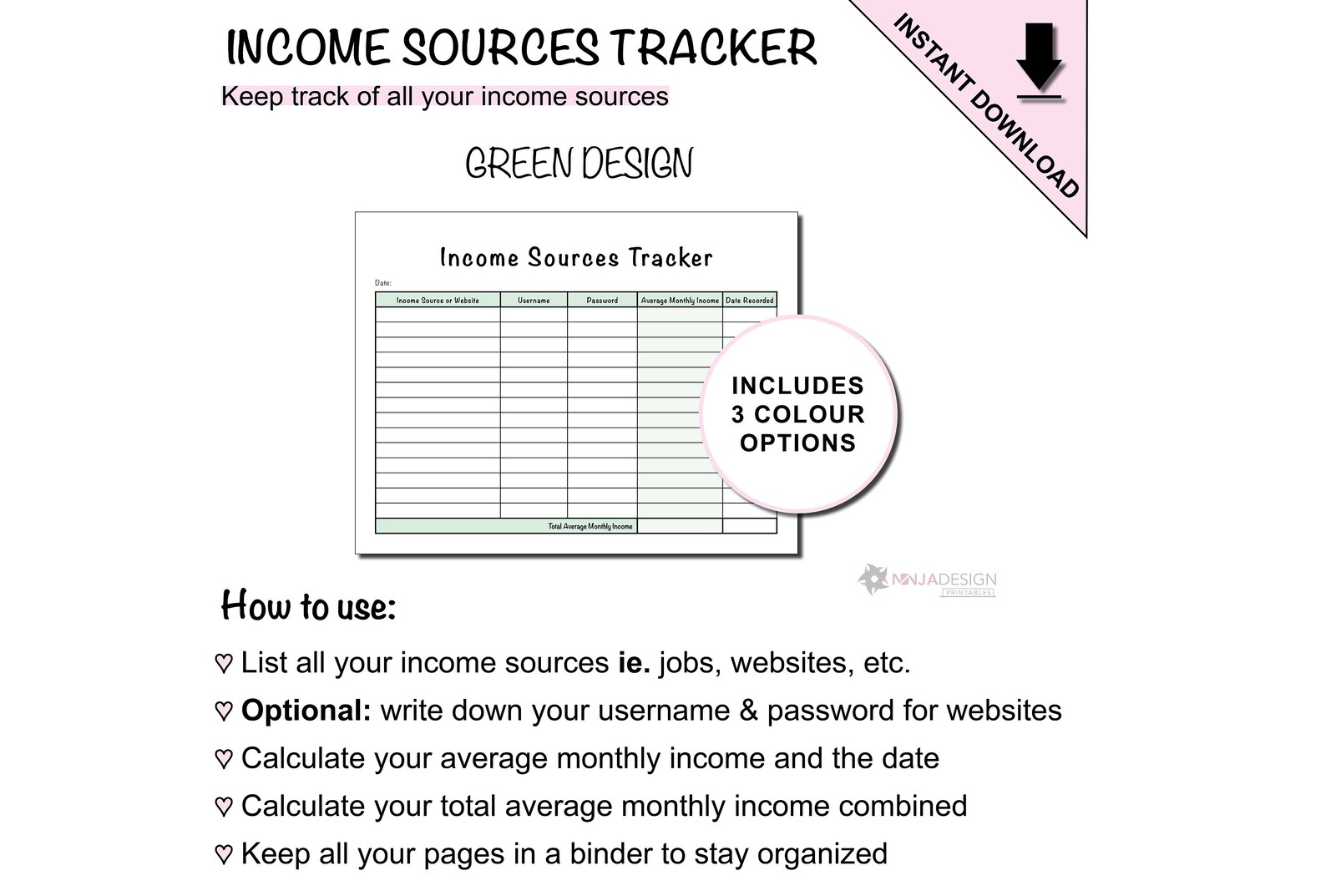 Printable Income Sources Tracker to Track Multiple Sources of Income - Etsy