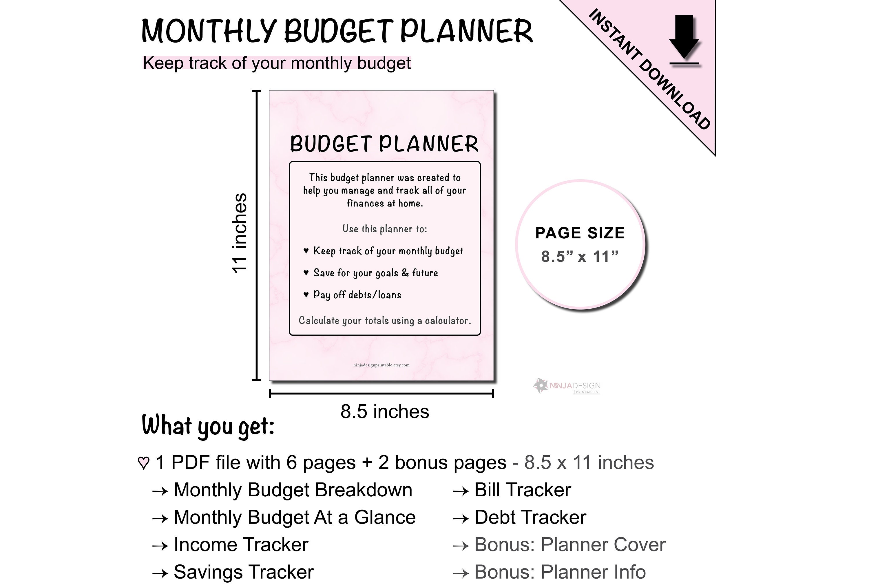 Printable Monthly Budget Planner With a Blank Monthly Calendar to Log ...