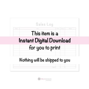 Sales Log Tracker Sheet Printable Instant Digital Download
