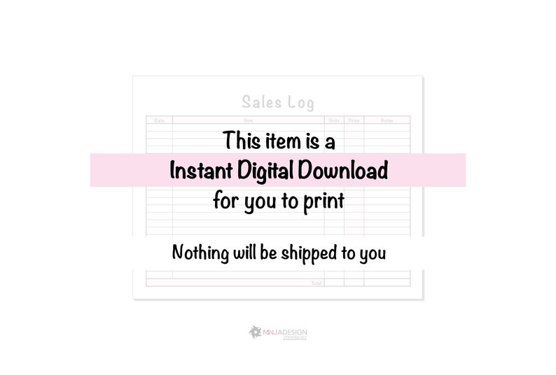 Sales Log Tracker Sheet Printable Instant Digital Download
