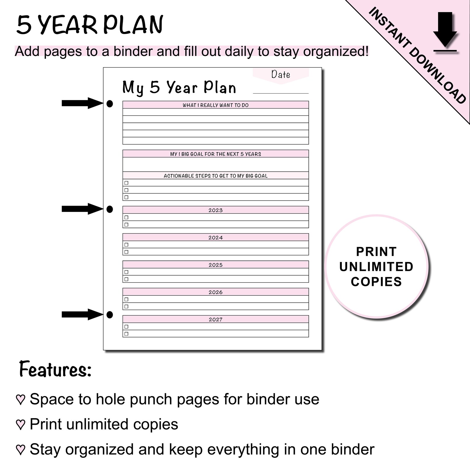 Printable 5 Year Goal Planning Template For 2023 To 2027 Plus Etsy
