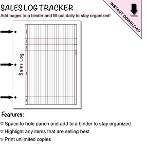 Sales Log Tracker Sheet Printable