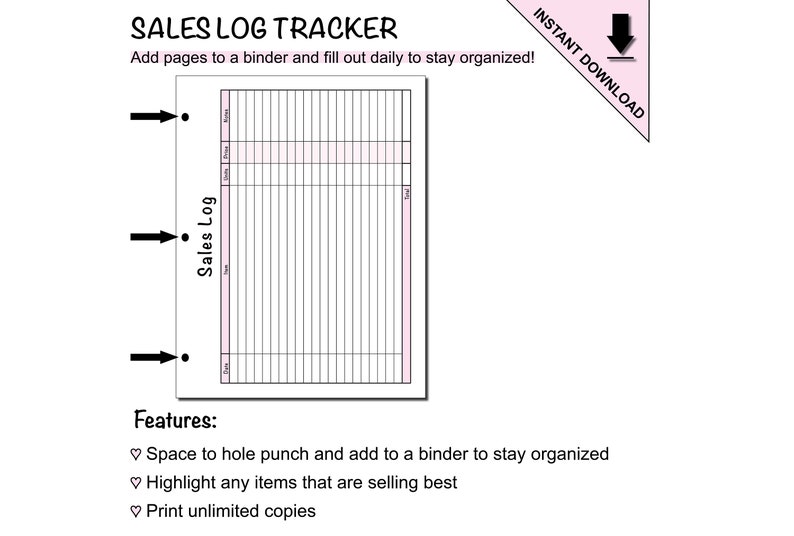 Sales Log Tracker Sheet Printable