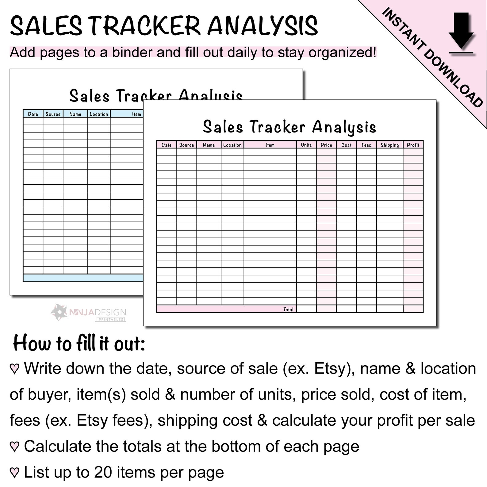 Checker Sales Reducing Activity Form.pdf Printable Sales Tracker Analysis Sheet for Small Businesses - Etsy