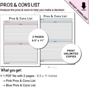 Printable Pros & Cons List to Help You Make a Decision