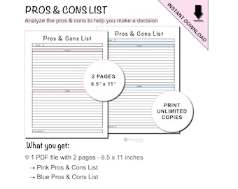 Printable Pros & Cons List to Help You Make a Decision