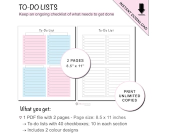Printable To Do Lists with 40 Checkboxes to Keep Track of Different Tasks That Need To Be Done