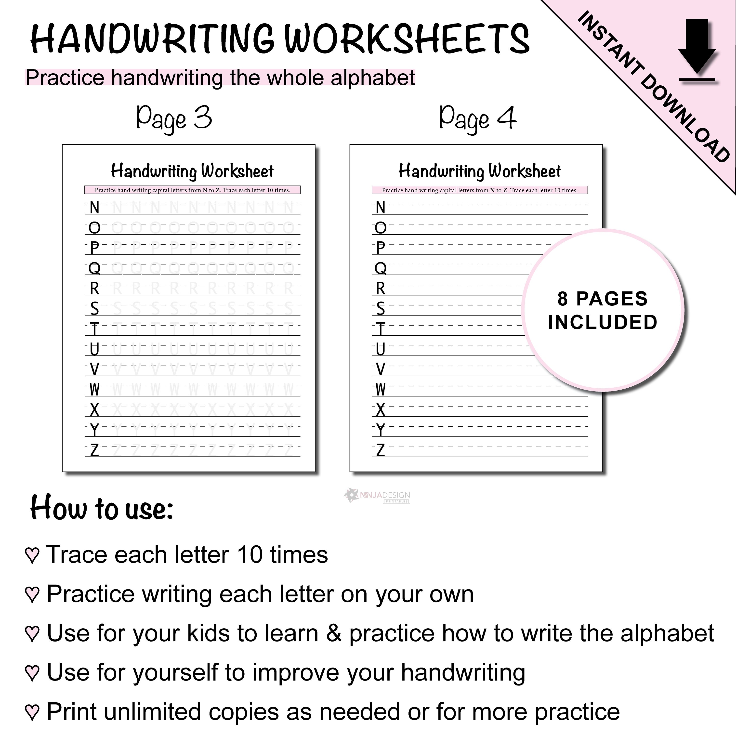 printable alphabet tracing worksheets and handwriting practice etsy