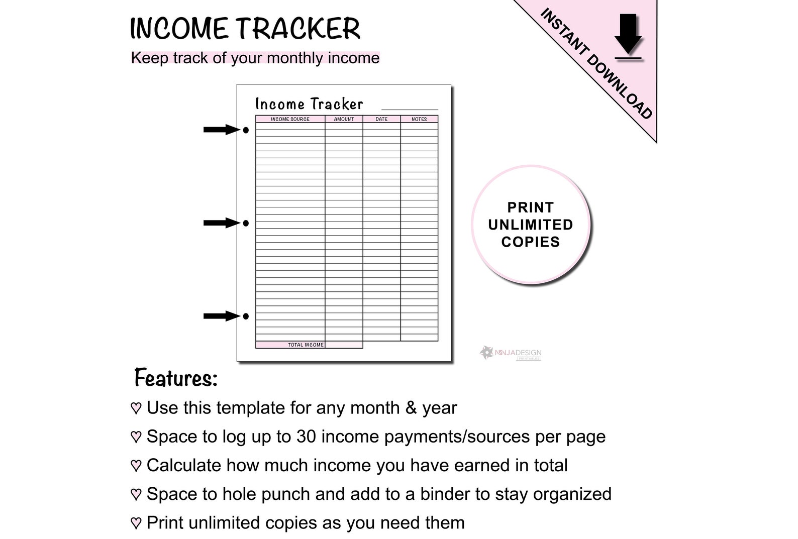 Printable Income Tracker Sheet to Keep Track of Your Monthly Income - Etsy