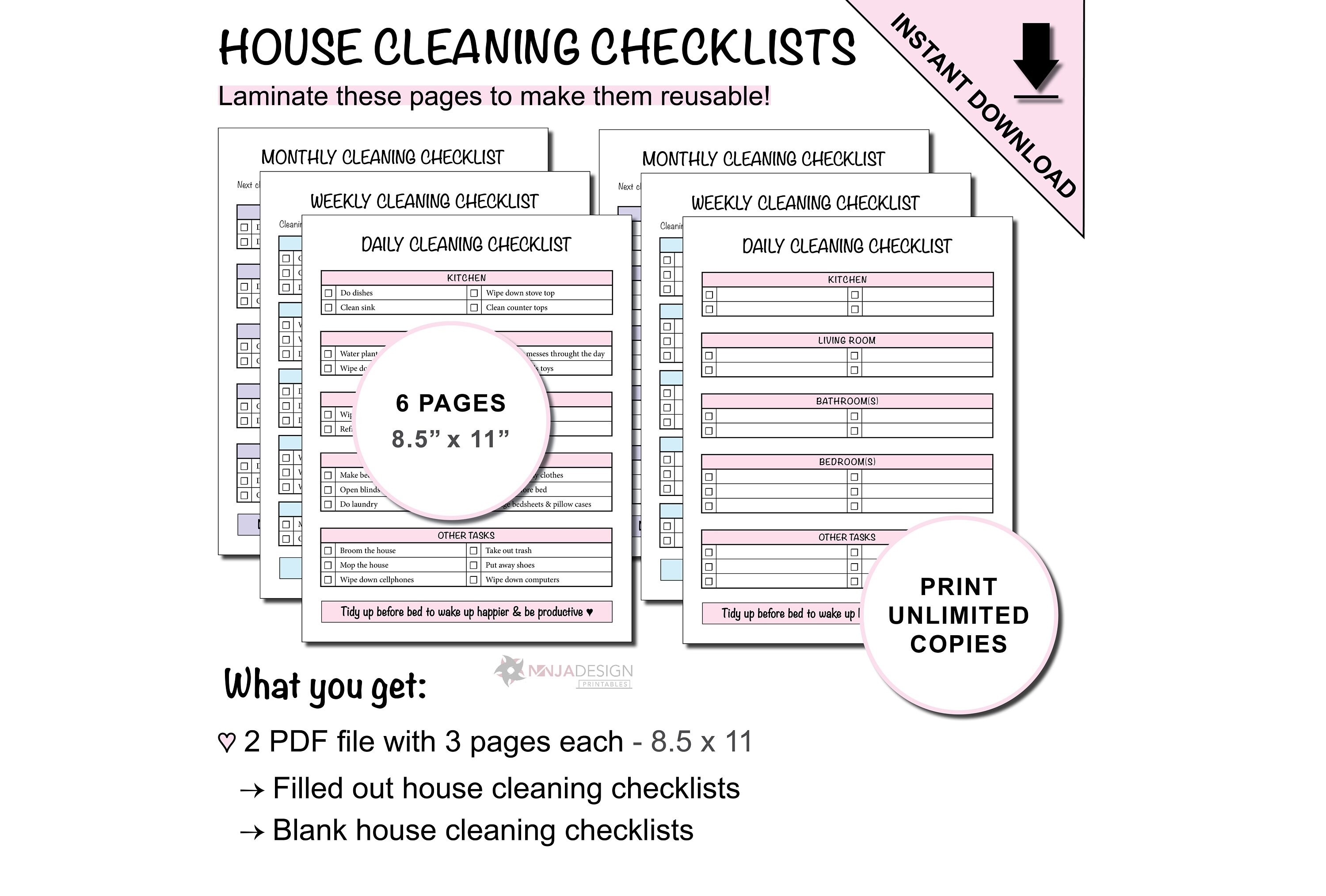 Printable House Cleaning Checklists for a Clean Home | Daily, Weekly ...