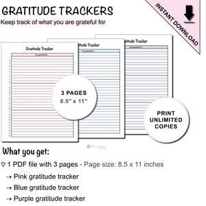 Printable Gratitude Tracker Sheets | Daily Gratitude Journal Log