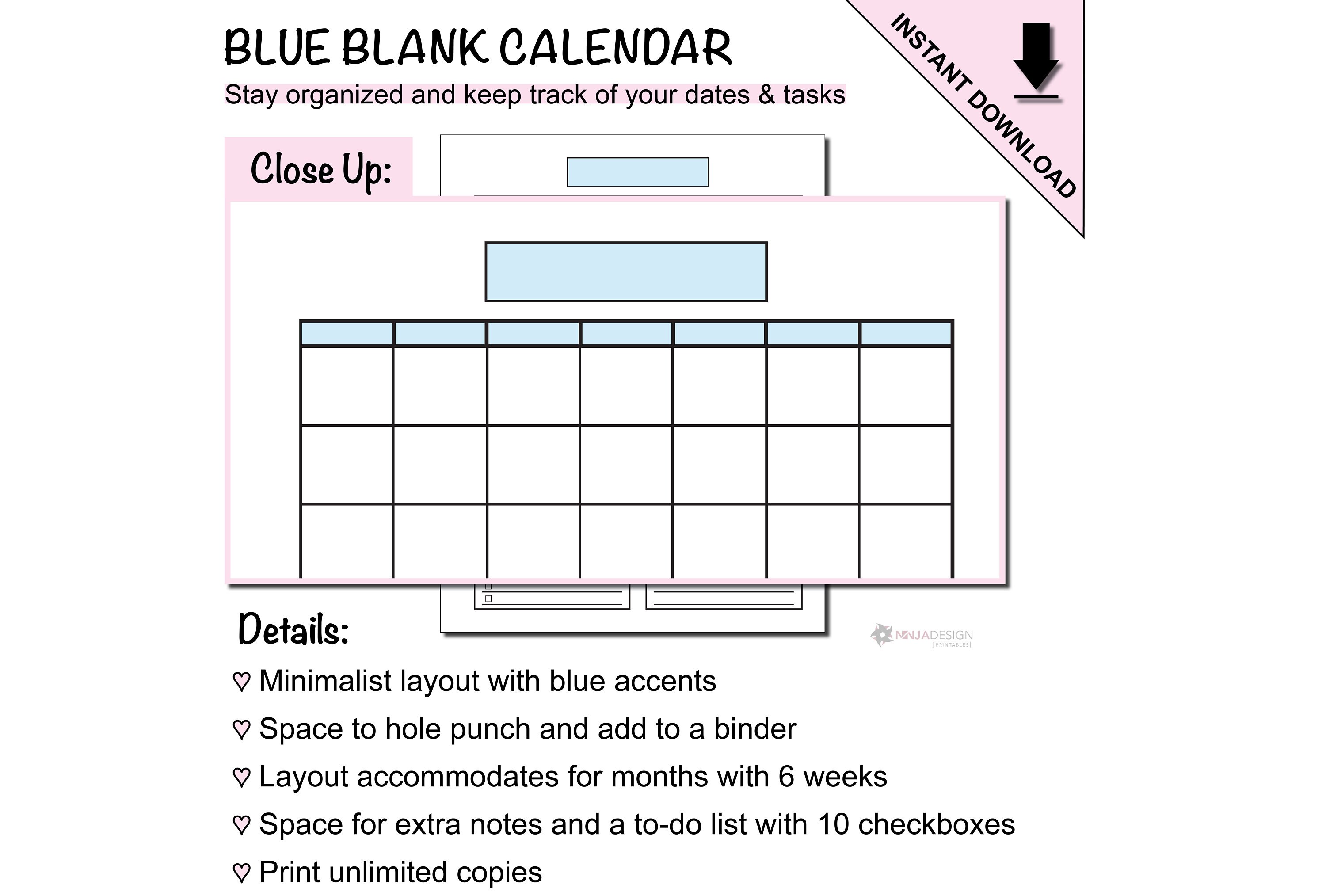Calendar With Checkboxes Printable Blank Calendar Planner Pages With Notes & To-do List With ...