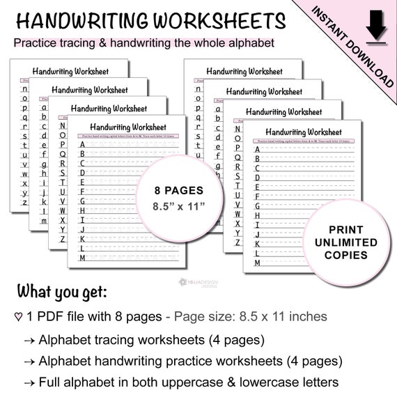 printable alphabet tracing worksheets and handwriting practice etsy