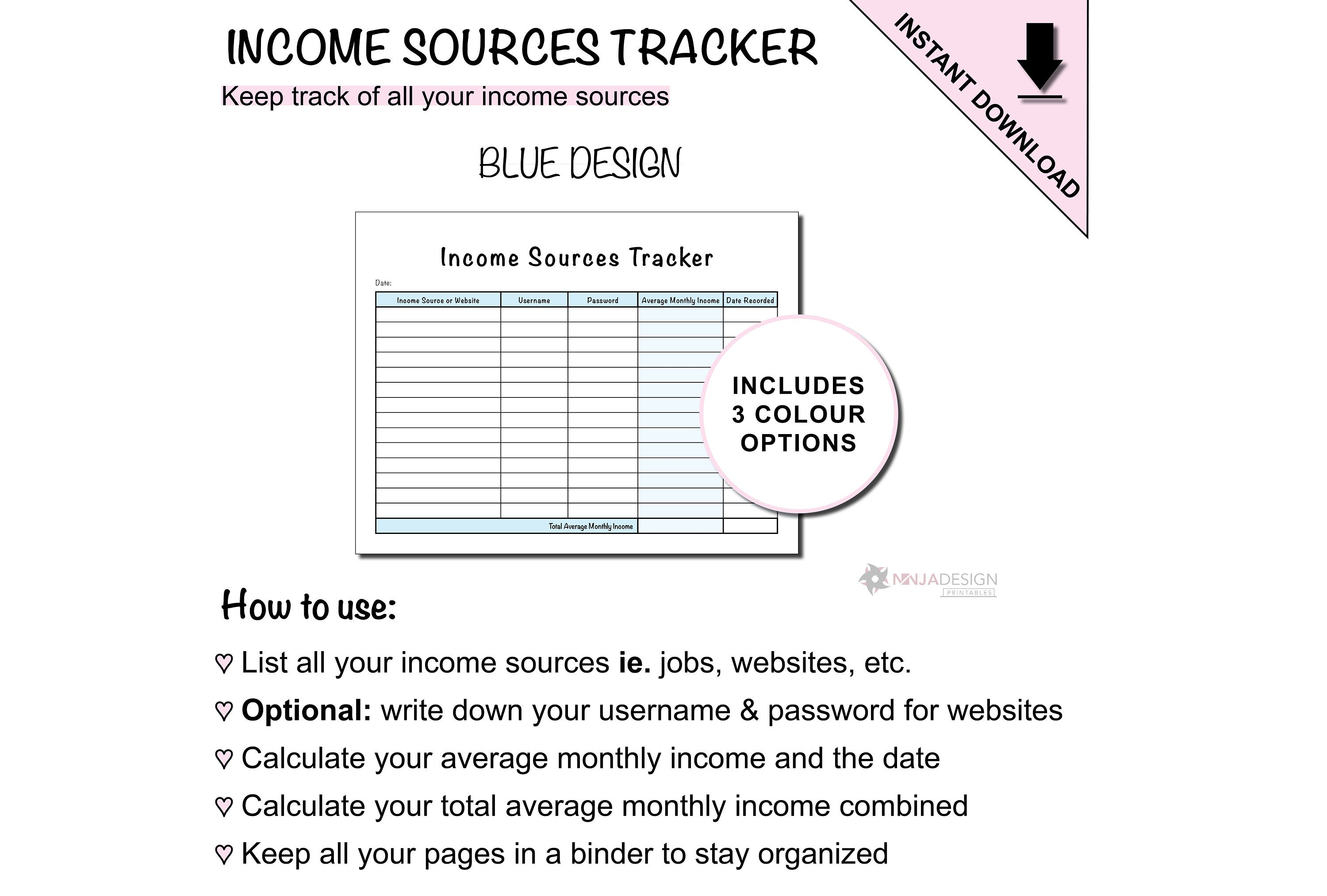 Source Tracker Example Printable Income Sources Tracker to Track Multiple Sources of Income - Etsy