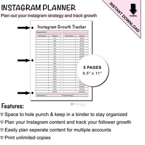 Instagram Content, Growth and Layout Planner Printable