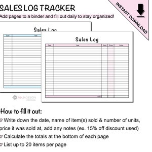 Sales Log Tracker Sheet Printable