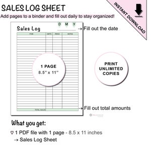Printable Sales Log Sheet for Small Businesses