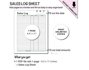 Printable Sales Log Sheet for Small Businesses