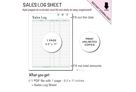 Printable Sales Log Sheet for Small Businesses