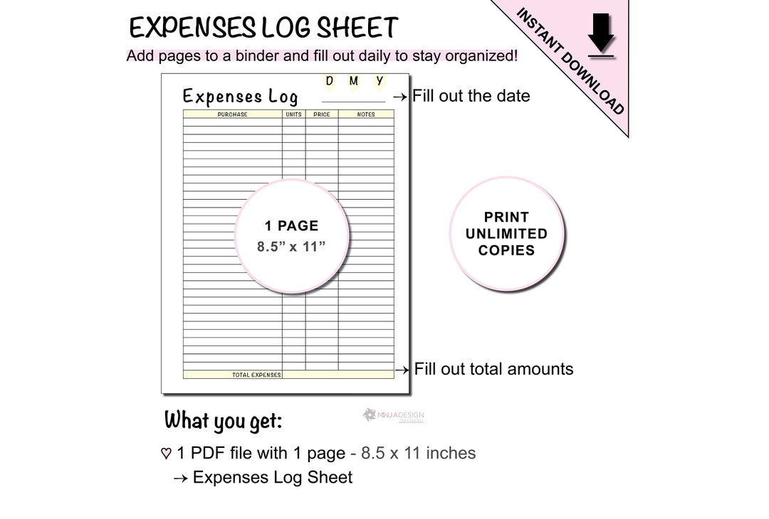 Printable Expenses Log Sheet to Track Small Business Expenses - Etsy