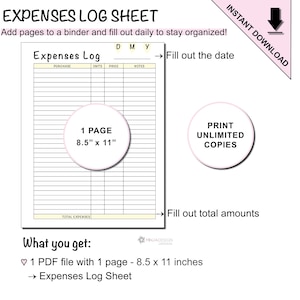 Printable Expenses Log Sheet to Track Small Business Expenses