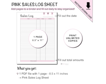 Printable Pink Sales Log Sheet for Small Businesses