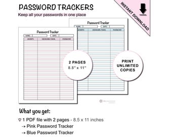 Printable Password Tracker to Keep Track of Website or App Log In Information