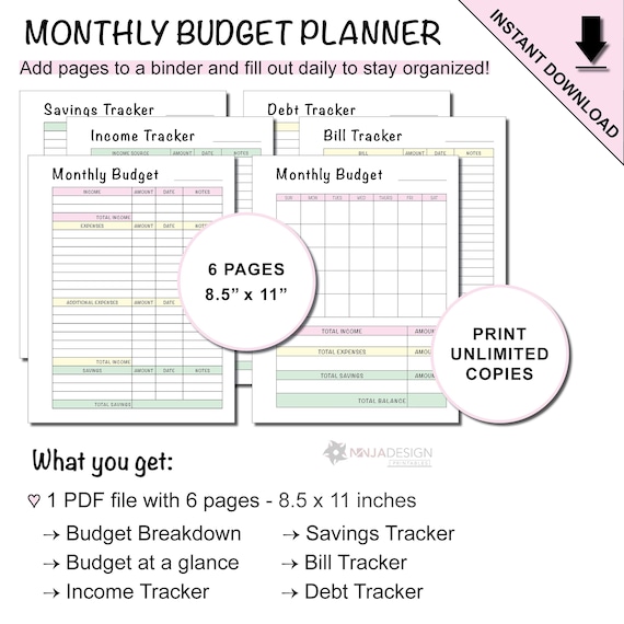Printable Monthly Budget Planner With a Blank Monthly Calendar | Etsy