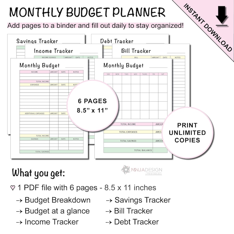 Printable Monthly Budget Planner With a Blank Monthly Calendar | Etsy