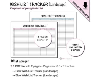 Printable Landscape Wish List Tracker to Keep Track of Things You Want to Buy or Receive as a Gift