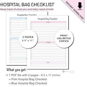 Lista de verificação de bolsa hospitalar para impressão para mãe e bebê