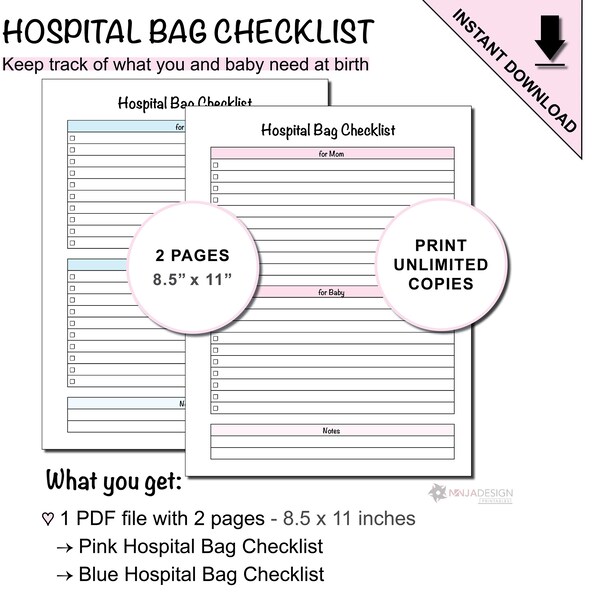 Printable Hospital Bag Checklist for Mom and Baby