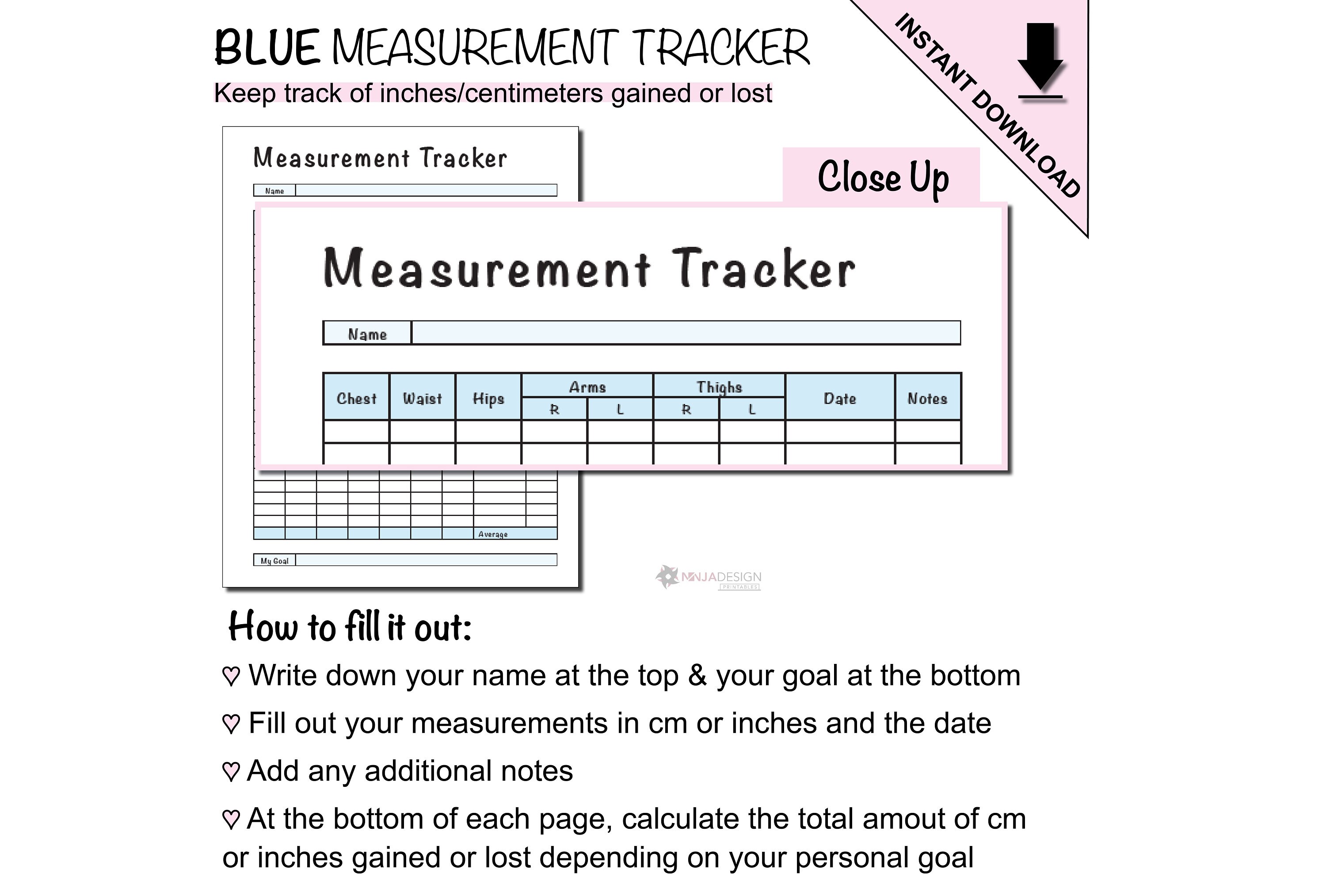 Printable Measurement Tracker for Tracking Logging Measurements in Printable Measurement Tracker for Tracking Logging Measurements in