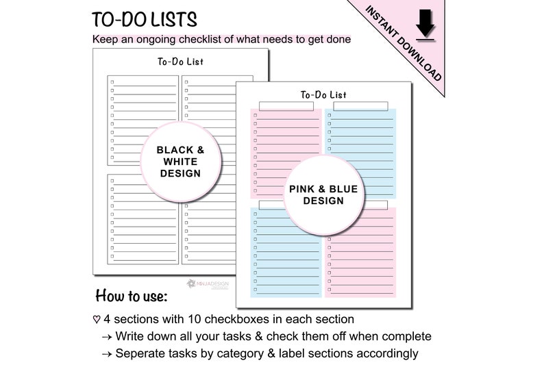 Printable to Do Lists With 40 Checkboxes to Keep Track of Different ...