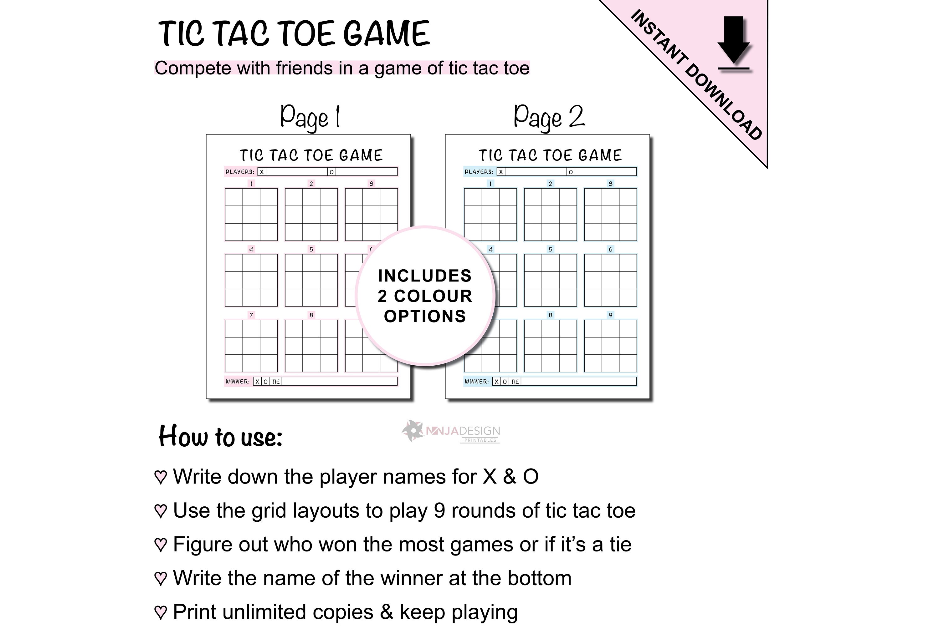Printable Tic Tac Toe Game | Activity Sheet for Adults & Kids - Etsy