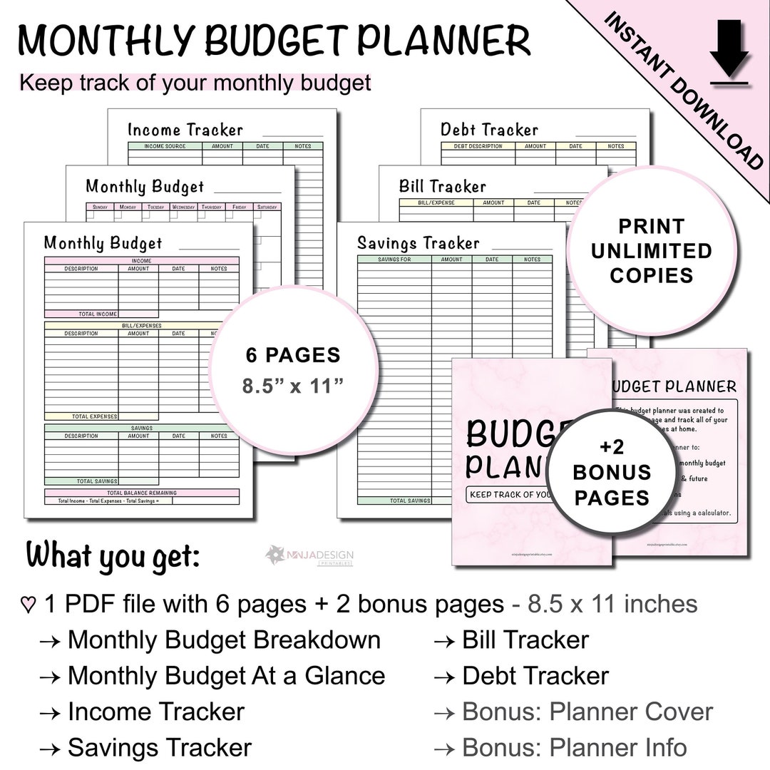 Printable Monthly Budget Planner With a Blank Monthly Calendar to Log ...