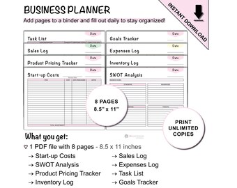 Printable Landscape Business Organization Planner and Tracker Sheets Template