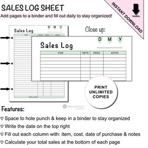 Sales Log Printable Sheet