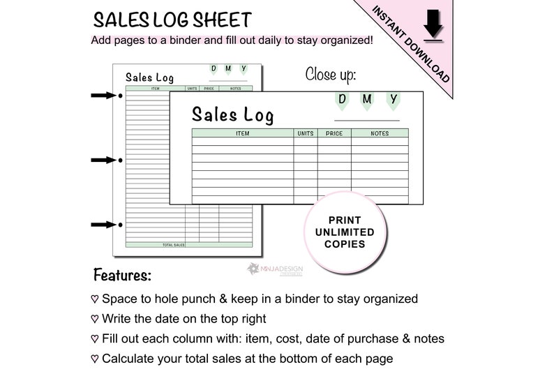 Sales Log Printable Sheet