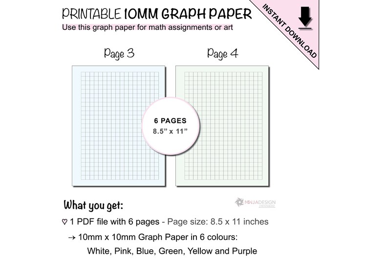 Printable Graph Paper With 10mm X 10mm Grid Spacing | 1/4 Inch X 1/4 ...