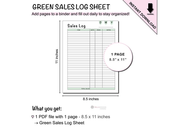 Sales Log Printable Sheet