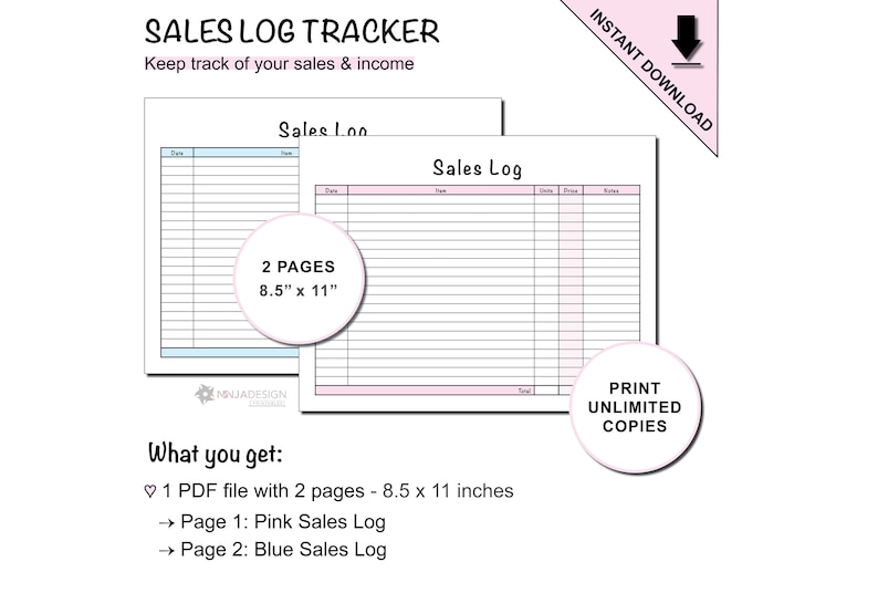Sales Log Tracker Sheet Printable
