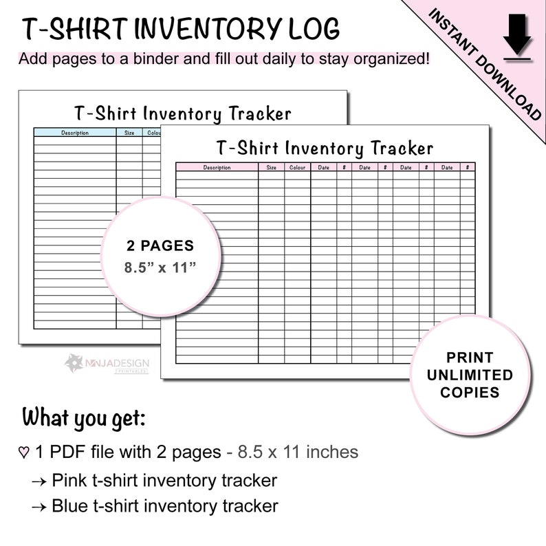 Printable T Shirt Inventory Tracker Sheet For Small Businesses Instant