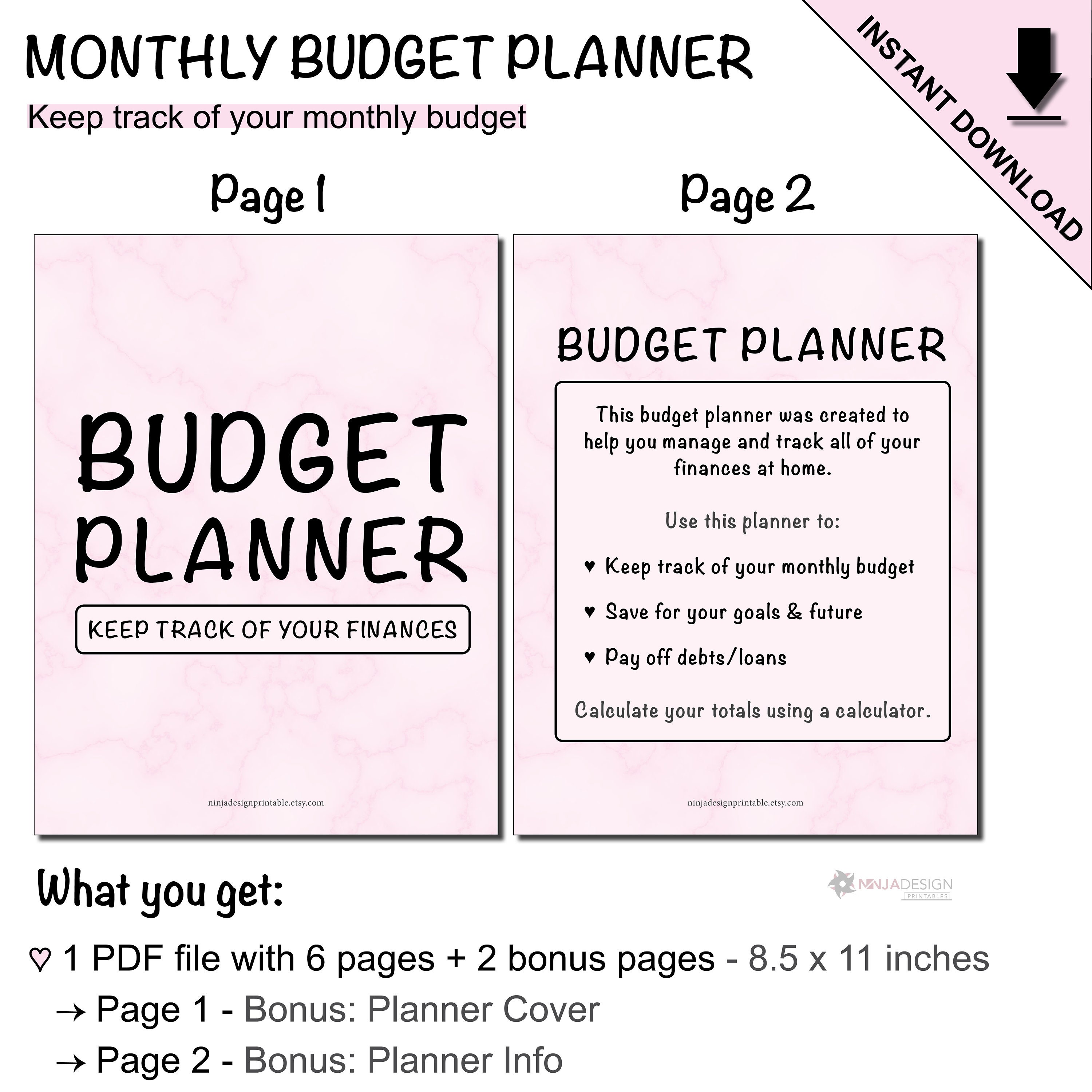 Printable Monthly Budget Planner With a Blank Monthly Calendar to Log ...